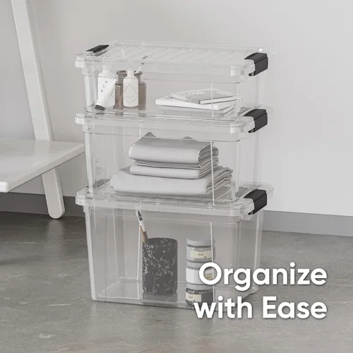 Vista 5 de Superio Contenedor de plástico transparente de 7.4 cuartos con tapa, no tóxico, sin BPA, sin olor, caja de almacenamiento organizadora, recipiente