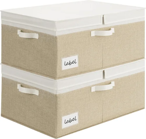 Vista 14 de GRANNY SAYS Contenedor de almacenamiento negro con tapa, organizadores de armario de tela y cestas de almacenamiento, caja de almacenamiento extra