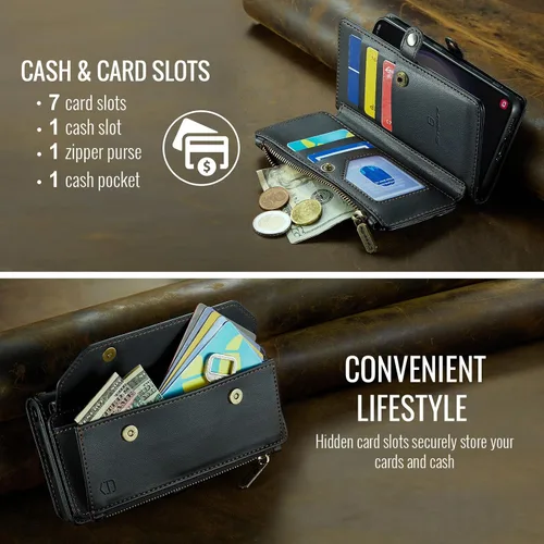 Vista 5 de Strapurs Funda tipo cartera cruzada compatible con Samsung Galaxy S23 5G con bloqueo RFID, tarjetero de piel sintética suave, cierre magnético