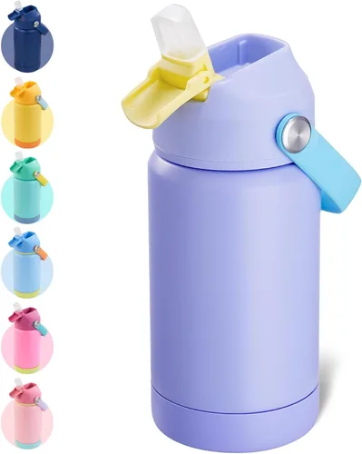 Vista 34 de Kerilyn - Botella de agua para niños, de acero inoxidable, con pajilla a prueba de fugas, con aislamiento térmico, libre de bisfenol A, unisex
