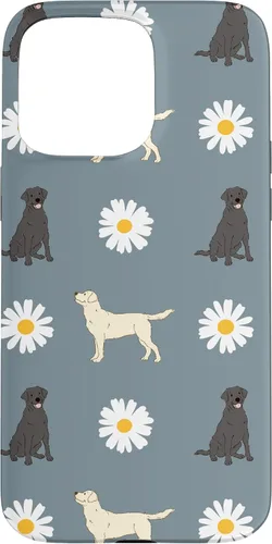Vista 31 de Labrador Retriever y Daisy Flower Pattern - Carcasa para iPhone 17, color azul polvoriento