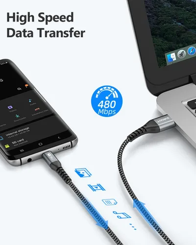 Vista 4 de SUNGUY Paquete de 3 cables USB C cortos de 6 pulgadas, 3 A USB A a USB C, cable de carga rápida, transferencia de datos, trenzado, compatible