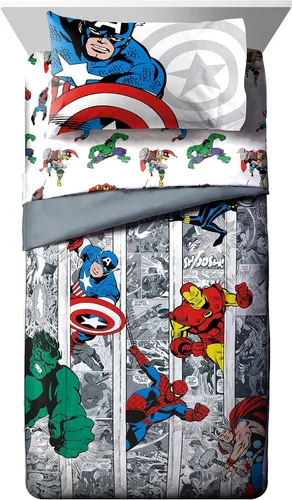 Vista 2 de Jay Franco Marvel Avengers Comic Cool - Paquete de ropa de cama individual de 8 piezas, incluye juego de cama, juego de sábanas
