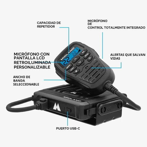 Vista 8 de Midland MXT275 15W MicroMobile GMRS Radio bidireccional