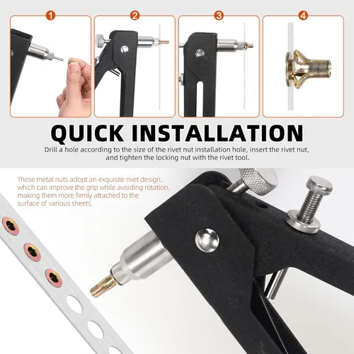 Vista 5 de Tanstic Kit de 34 tuercas remachadoras de agarre múltiple con estuche de almacenamiento, M4 M5 M6 M8 tuerca remachadora de acero al carbono chapada