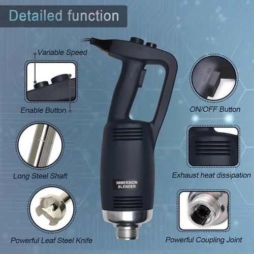Vista 7 de Licuadora de mano eléctrica comercial de 500 W, mezclador de inmersión de velocidad variable, emulsionante de eje desmontable para cocina