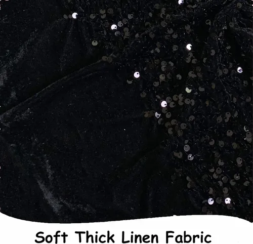Vista 3 de Tela de lentejuelas negras de terciopelo de 1 yarda de largo, tela de lino brillante para coser, tela de spandex de terciopelo para vestido