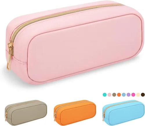 Vista 50 de Iqimott Bolsa Grande de Maquillaje de Nylon, Neceser de Viaje, Bolsa Grande de Cosméticos Preppy, Organizador de Maquillaje de Nylon, Bolsa de Beige