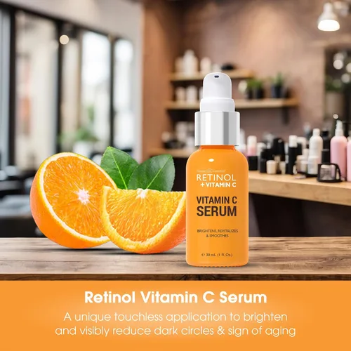 Vista 2 de LIVAURA Retinol + Vitamin C - Suero facial antienvejecimiento, unifica el tono de la piel, disminuye las líneas finas y arrugas, daños solares