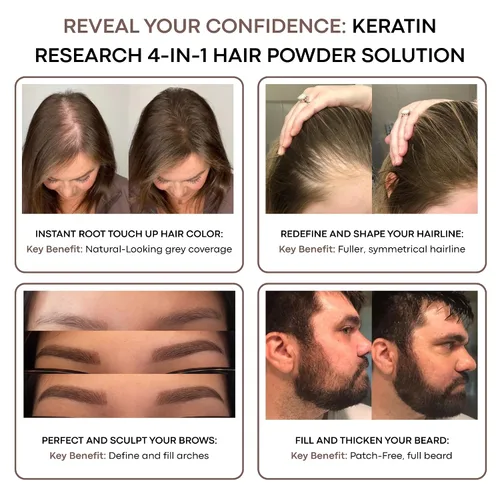 Vista 2 de KERATIN RESEARCH Relleno de línea capilar unisex mineral en polvo mineral para retoque de raíces, corrector de pérdida de cabello para cuero Caoba