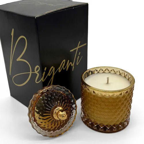 Vista 2 de BRIGANTI Vela perfumada de lujo en tarro de cristal ámbar, docena de rosas, velas de cera de soja de larga duración, fragancias no tóxicas