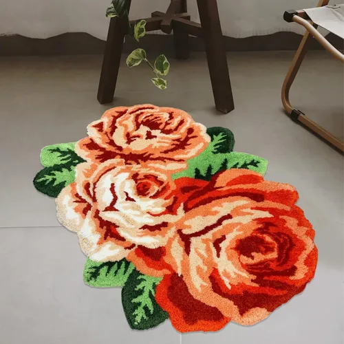 Vista 20 de USTIDE Bonita alfombra de baño de rosas para baño, alfombra de baño naranja de lujo, antideslizante, con forma de flor, alfombra de ducha de felpa