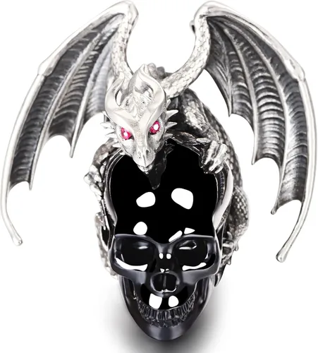 Vista 3 de Skullis Necklace of Gemstone&925 Sterling Silver Carved Crystal Draon Skull Pendant with Sterling Silver Chain, for Men and Women, Skull Jewelry