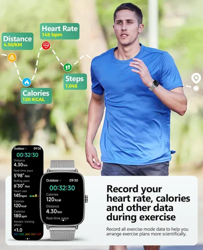 Vista 6 de SOUYIE Relojes inteligentes para mujeres y hombres, reloj inteligente de voz AI de 1.85 pulgadas, monitor de frecuencia cardíaca 24/7, rastreador