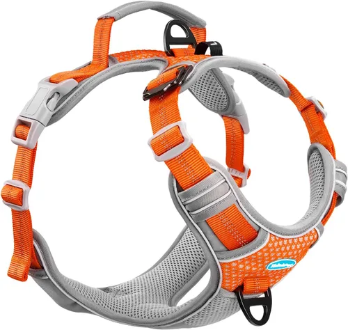 Vista 17 de ThinkPet Arnés deportivo transpirable sin tirones con mango, arnés reflectante ajustable para perros medianos y grandes, clip trasero/delantero