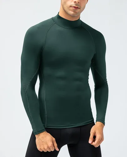 Vista 3 de Camisas de compresión de manga larga para hombre, camiseta de entrenamiento para gimnasio, camiseta para correr, capa base fresca y seca, camiseta