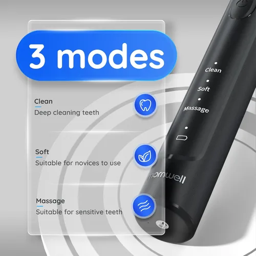 Vista 2 de mornwell Cepillo de dientes eléctrico USB de carga rápida, 3 modos, cepillos de dientes giratorios, cepillos de dientes giratorios recargables con 4