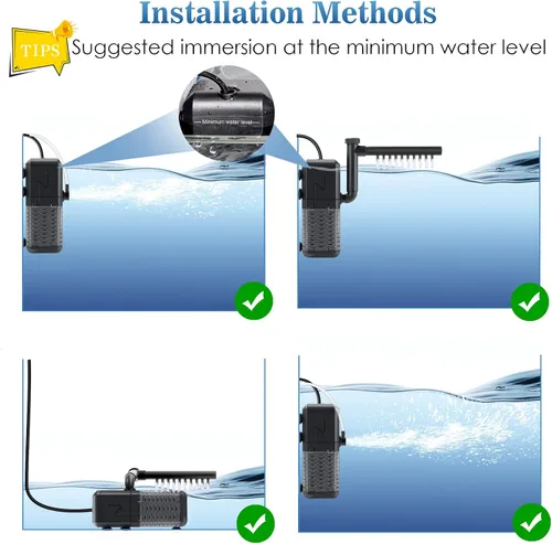 Vista 7 de AQQA Filtro de acuario, filtro sumergible para tanque de peces con sistema aireador de agua de lluvia, diseño de flujo de agua ajustable, filtración