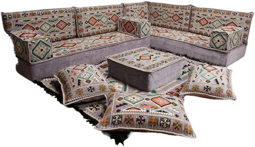 Vista 132 de arabicsofa Juego de asientos Jalsa en forma de L – Majlis árabe hecho a mano con almohadas de respaldo