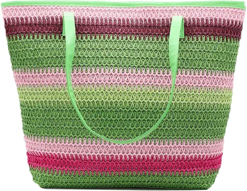Vista 57 de Bolso grande de paja para mujer, tejido de ratán, bolso de playa de verano, a rayas