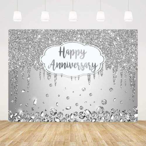 Vista 3 de AIBIIN 7x5ft Personalized Customization Happy Anniversary Backdrop Silver Dripping Glitter Crystals Photography Background Cheers to Wedding