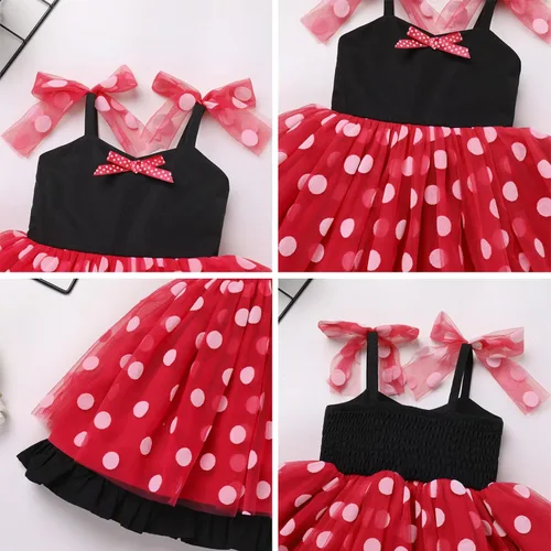 Vista 3 de Vestido tutú para niña, sin mangas, fruncido, vestido de verano con lentejuelas brillantes, lunares, estrellas, princesa, vestido de tul