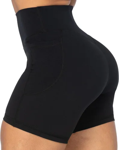 Vista 3 de Sunzel Pantalones cortos de ciclismo sin costuras frontales para mujer con bolsillos, pantalones cortos de yoga, entrenamiento, gimnasio, ciclismo