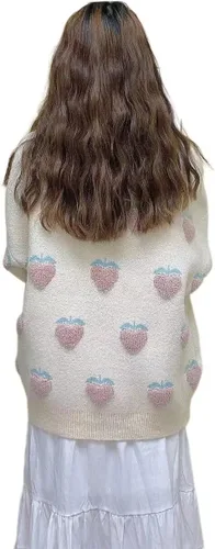 Vista 5 de Cárdigan de estilo japonés para mujer, suelto, dulce, lindo suéter de punto de fresa