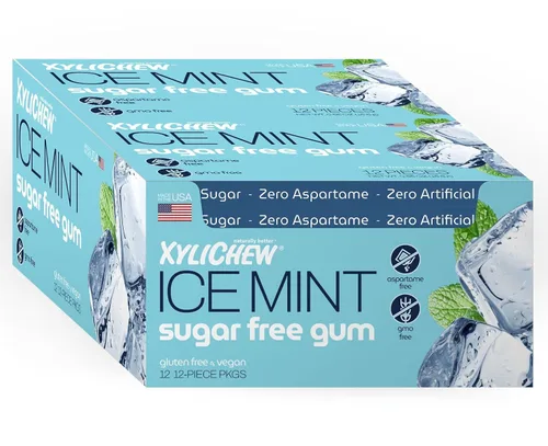Vista 4 de Xylichew Goma de mascar 100% xilitol sin OMG, sin aspartamo, sin gluten y sin azúcar, cuidado bucal natural, alivia el mal aliento y la boca seca