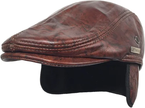 Vista 4 de LETHMIK Sombrero Plano de taxista en Piel Auténtica clásico Newsboy Cap Ivy de conducir