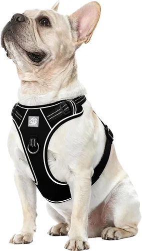 Vista 15 de Arnés de chaleco para perros - Acolchado ajustable reflectante con diseño fácil de poner y accesorio de correa (S, negro)
