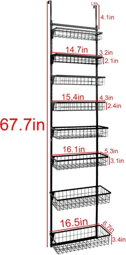 Vista 7 de Organizador de despensa sobre la puerta, cestas de metal ajustables de 8 niveles, estante de especias colgante, negro