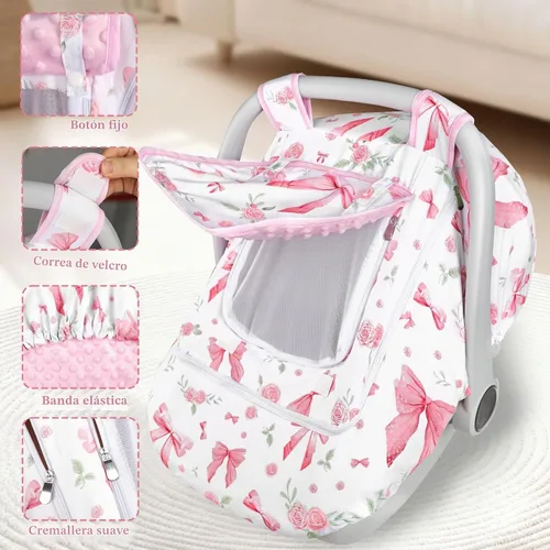 Vista 4 de Funda de asiento de automóvil para bebé y niña, con doble cremallera, con malla transpirable, toldo de protección universal y cálida, ajuste cómodo