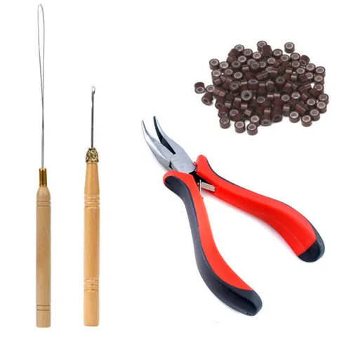 Vista 12 de Orgrimmar Extensiones de cabello para quitar alicates y gancho de tracción, 500 piezas de anillos de micro silicona, kit de herramientas para Negro