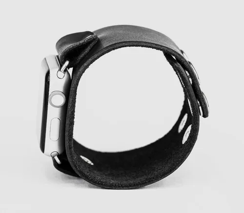 Vista 8 de Correa ancha de cuero compatible con Apple Watch de 1.496 in 1.575 in 1.614 in 1.654 in 1.732 in 1.772 in 1.811 in 1.929 in, hecho a mano UA 1105
