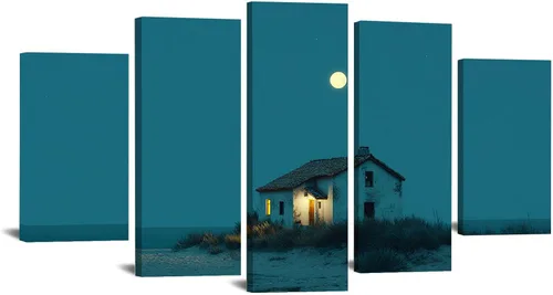 Vista 18 de VOCBAN Canvas Wall Art for Bedroom - 5 Large Oversize Modern Boho Neutral Room Decor - Mountain Moon Abstract Nature Artwork for Living Room Dining