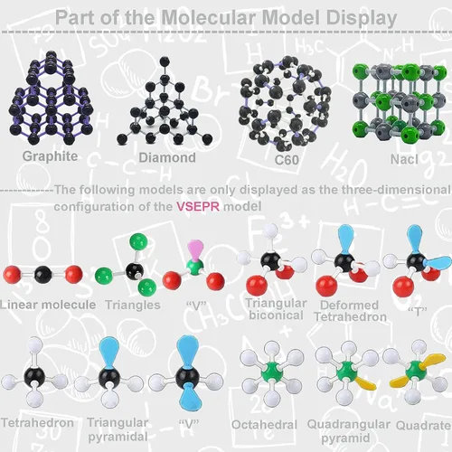 Vista 6 de Kit de modelo de estructura molecular, modelo de bola molecular de 974 piezas, con nube atómica/de carga, kit de modelo orgánico/inorgánico