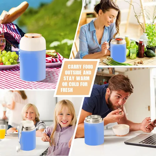 Vista 7 de Corn Flower Blue - Tarro de alimentos aislado para niños y mujeres con cuchara de 17 oz/16.9 fl oz, recipiente de almacenamiento de alimentos