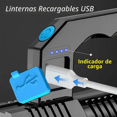 Vista 4 de Linterna recargable USB de alto lúmenes, linterna de camping con 4 potentes cuentas LED, linterna de mano para el hogar, 4 modos, impermeable