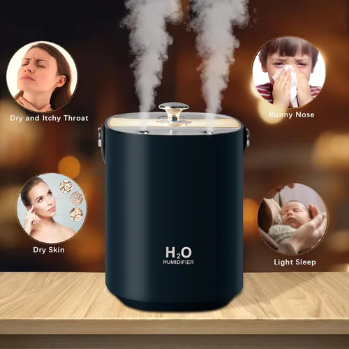 Vista 4 de Humidificadores para dormitorio, humidificadores portátiles de niebla fría de 1.2 L, humidificador de escritorio USB, con luz nocturna cálida