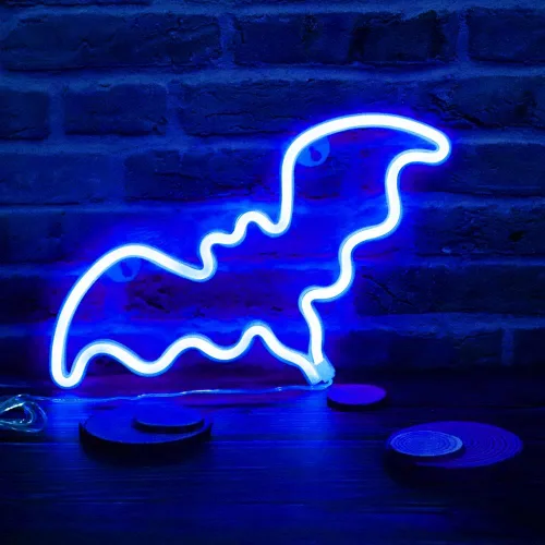 Vista 3 de Vicila Letreros de neón con forma de murciélago para Halloween, luces de neón LED, regalos espeluznantes, lámpara con forma de murciélago para Azul