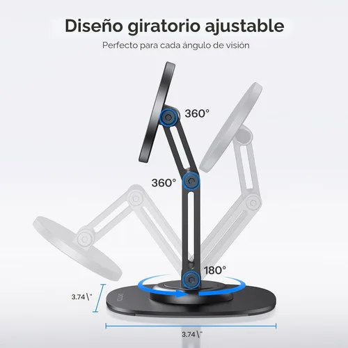 Vista 4 de OMOTON Soporte de Teléfono Magnético Giratório de 360° para Escritorio, Ajustable y Plegable de Aluminio para Soporte de Celular MagSafe con Base