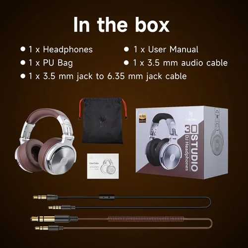 Vista 6 de OneOdio Pro-30 - Auriculares de diadema con cable de sonido estéreo premium con controlador de 50 mm, auriculares plegables y cómodos con orejeras