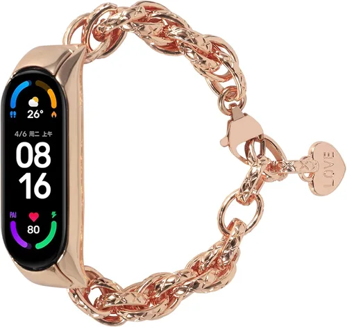 Vista 5 de Compatible con Mi Band 7, correa ajustable de 5.5 a 8.0 pulgadas, correa de acero inoxidable de repuesto para mujeres y hombres, correa de Barcelet