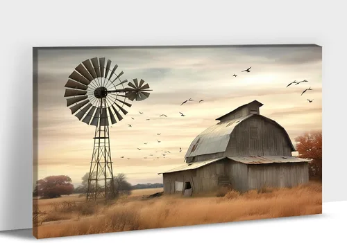 Vista 7 de Arte de pared con estampado de granero blanco de granja, granero y vaca, arte de pared con imágenes de granero blanco, cuadros rústicos de campo