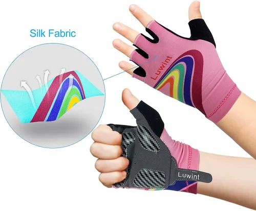 Vista 3 de Luwint Guantes deportivos acolchados de gel para niños de 3 a 8 años, guantes de ciclismo transpirables para ciclismo, ejercicio, correr, entrenar