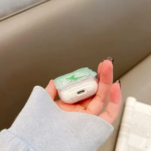 Vista 5 de Funda compatible con Airpods de dinosaurio, bonita funda con llavero para mujeres y niñas, funda protectora de dibujos animados Kawaii de silicona