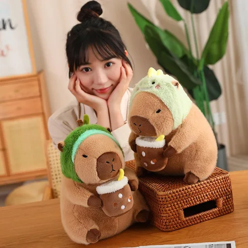Vista 9 de Dinosaur Capibara de Peluche Bebiendo Té con Leche 11 Pulgadas Lindo Dino Capibara Animal de Peluche Ultra Suave Juguetes Kawaii Regalos para Niños