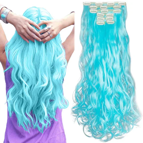 Vista 8 de Extensiones de cabello ondulado, doble trama, 7 piezas con 16 clips, largo de 24 pulgadas