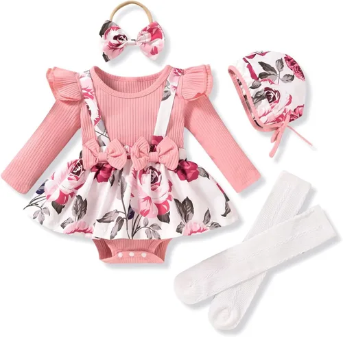 Vista 89 de Unutiylo Ropa de bebé recién nacida prematura con tirantes, traje de otoño e invierno, traje de manga larga con volantes